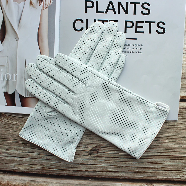 New Women's Fashionable Sheepskin Gloves Color Mesh Breathable Fashion Short Genuine Leather Gloves