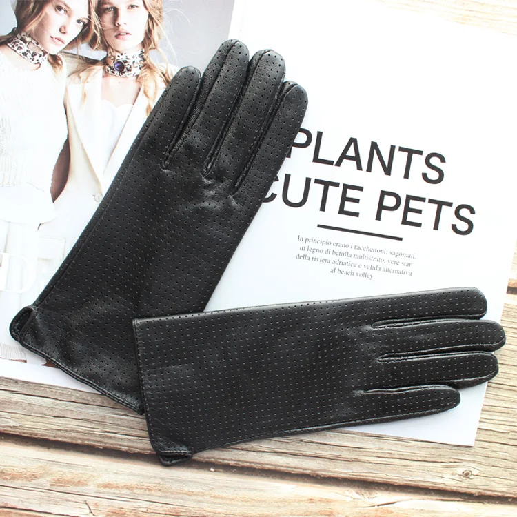 New Women's Fashionable Sheepskin Gloves Color Mesh Breathable Fashion Short Genuine Leather Gloves