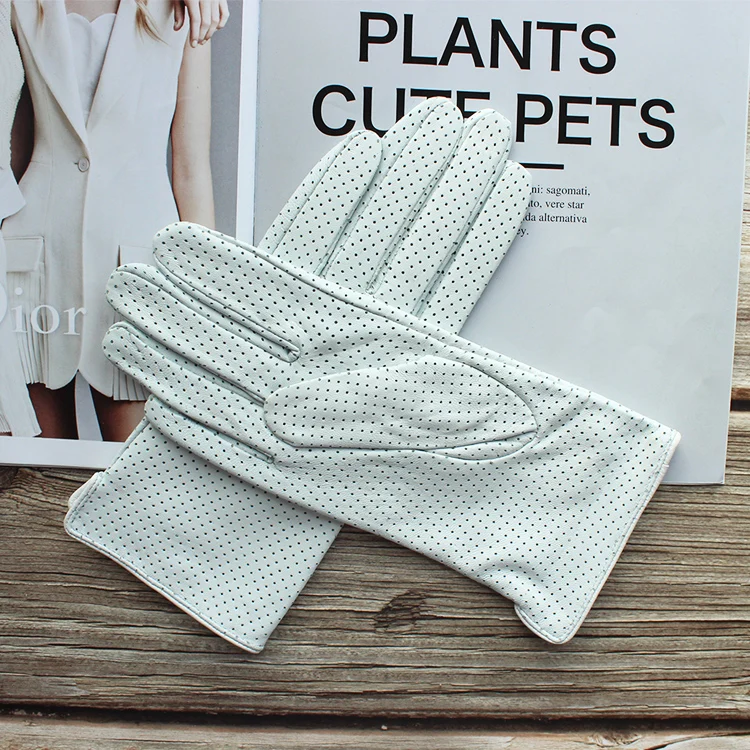 New Women's Fashionable Sheepskin Gloves Color Mesh Breathable Fashion Short Genuine Leather Gloves