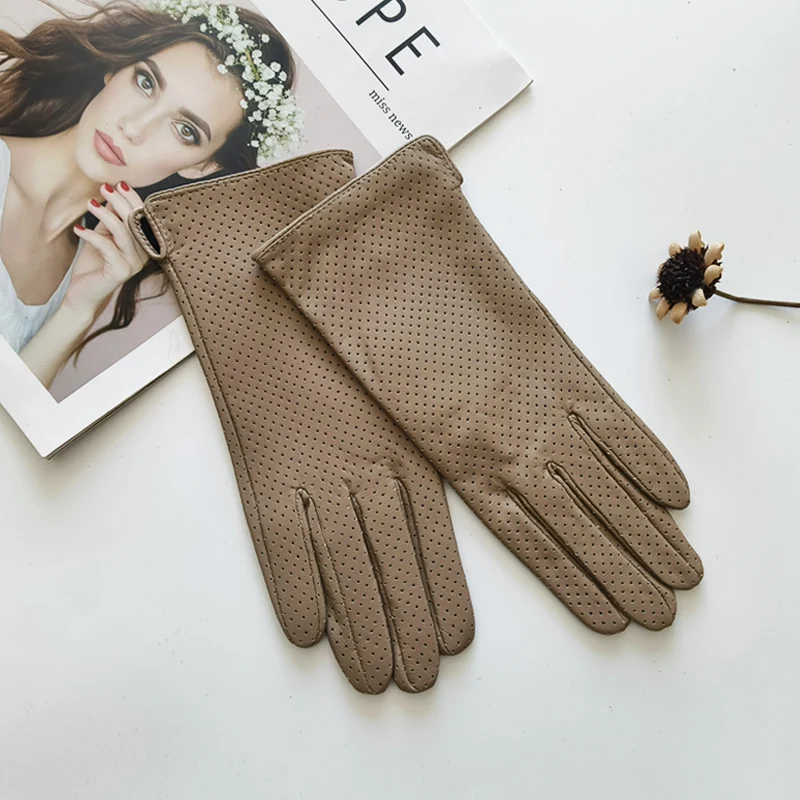 New Women's Fashionable Sheepskin Gloves Color Mesh Breathable Fashion Short Genuine Leather Gloves