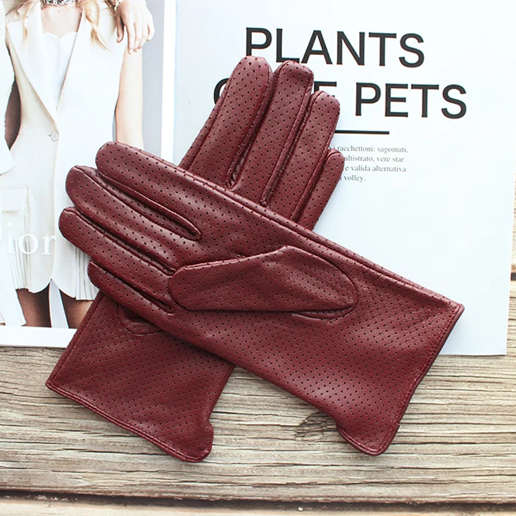 New Women's Fashionable Sheepskin Gloves Color Mesh Breathable Fashion Short Genuine Leather Gloves
