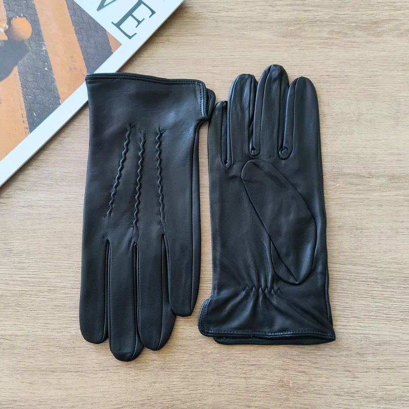 Men's Thin Sheepskin Leather Gloves Summer Outdoor Sunscreen for Cycling And Driving