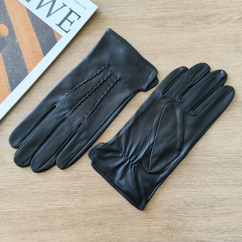 Men's Thin Sheepskin Leather Gloves Summer Outdoor Sunscreen for Cycling And Driving