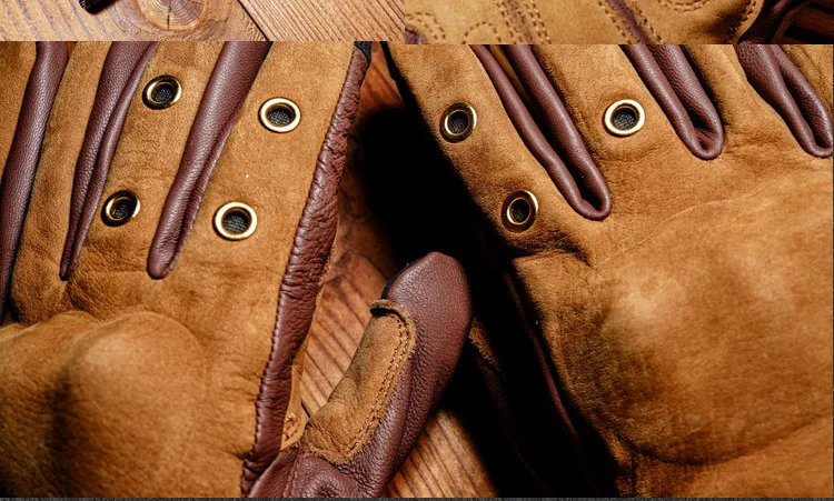 Retro Motorcycle Gloves Man Woman Winter Fleece Liner Warmer Vintage Full Finger Protective Windproof Genuine Leather Gloves