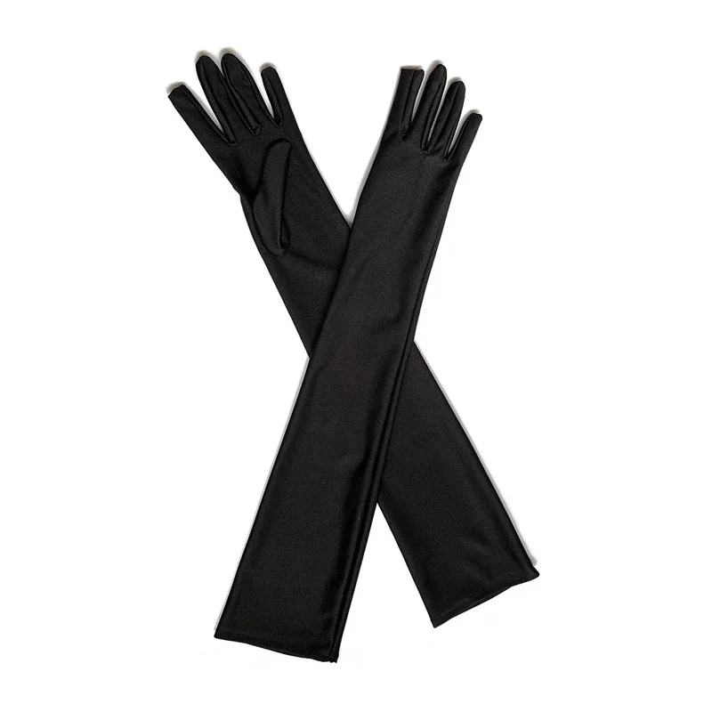 Women Long Elbow Satin Gloves Classic Adult Elegant Black White Gloves 1920s Vintage Style Party Prom Wedding Decor Sleeves