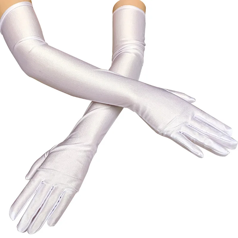 Women Long Elbow Satin Gloves Classic Adult Elegant Black White Gloves 1920s Vintage Style Party Prom Wedding Decor Sleeves