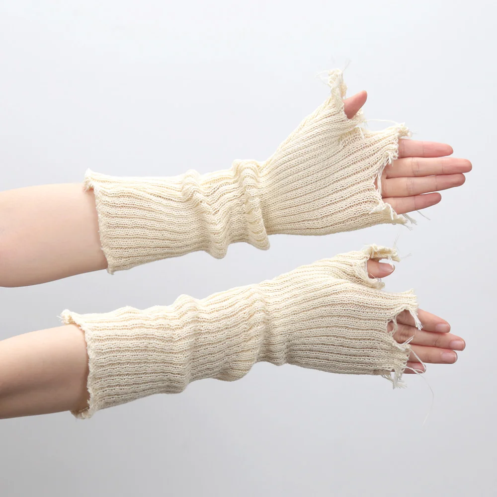 Gothic Anime Soft Gloves Autumn Winter JK Girls Mittens Oversleeve for Women Men Cool Tattered Style Cuff Fingerless Arm Warmers
