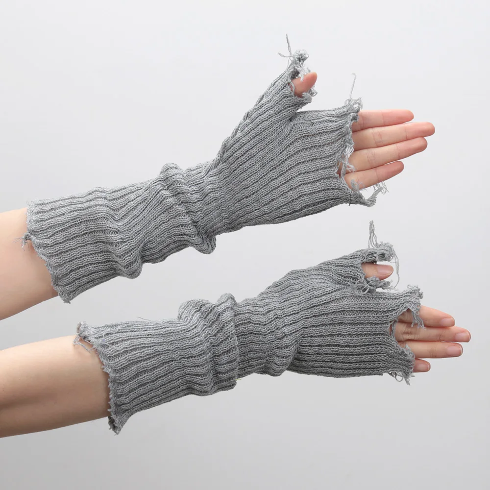 Gothic Anime Soft Gloves Autumn Winter JK Girls Mittens Oversleeve for Women Men Cool Tattered Style Cuff Fingerless Arm Warmers