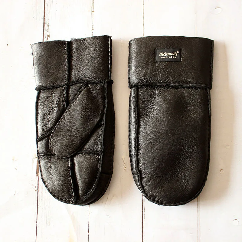 Men's Winter Warm Sheepskin Fur Mittens Thickened Windproof Cold-Proof Wool Lined Leather Gloves for Cold Weather Protection