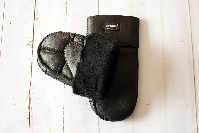 Men's Winter Warm Sheepskin Fur Mittens Thickened Windproof Cold-Proof Wool Lined Leather Gloves for Cold Weather Protection