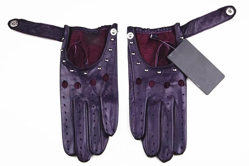 Summer Driving All Finger Leather Gloves Women's Sheepskin Unlined Fashion Hollow Out Style Outdoor Motorcycle Riding