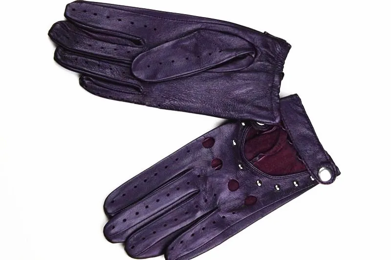 Summer Driving All Finger Leather Gloves Women's Sheepskin Unlined Fashion Hollow Out Style Outdoor Motorcycle Riding