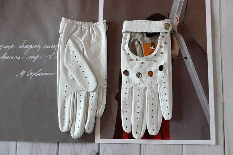 Summer Driving All Finger Leather Gloves Women's Sheepskin Unlined Fashion Hollow Out Style Outdoor Motorcycle Riding