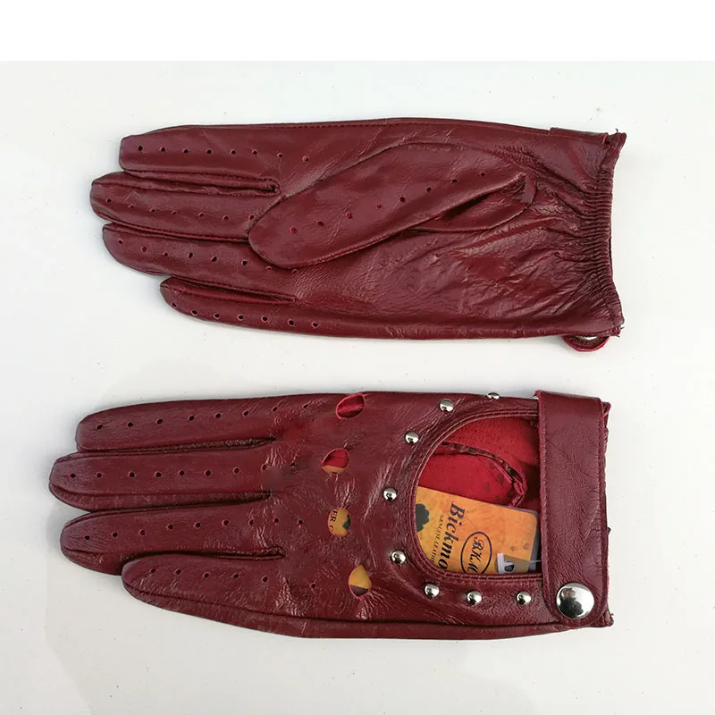 Summer Driving All Finger Leather Gloves Women's Sheepskin Unlined Fashion Hollow Out Style Outdoor Motorcycle Riding