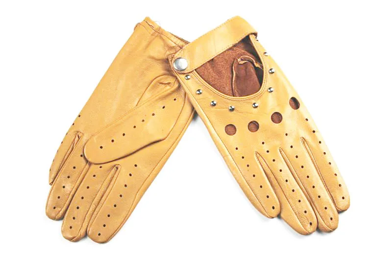 Summer Driving All Finger Leather Gloves Women's Sheepskin Unlined Fashion Hollow Out Style Outdoor Motorcycle Riding