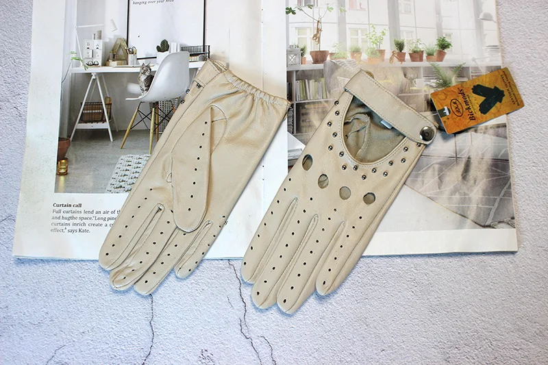 Summer Driving All Finger Leather Gloves Women's Sheepskin Unlined Fashion Hollow Out Style Outdoor Motorcycle Riding