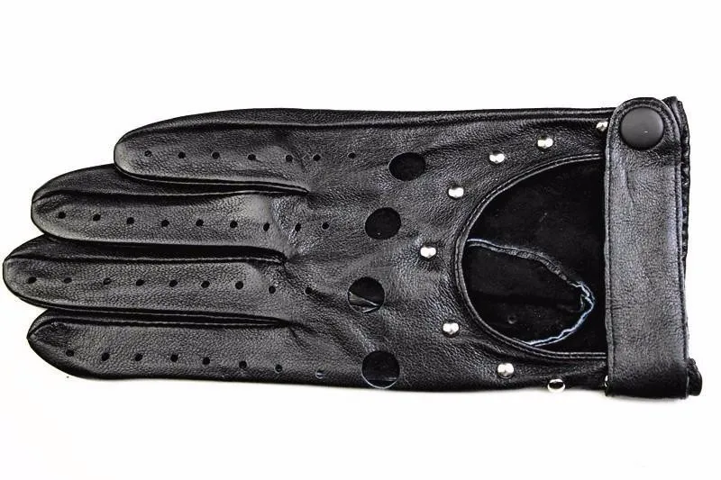 Summer Driving All Finger Leather Gloves Women's Sheepskin Unlined Fashion Hollow Out Style Outdoor Motorcycle Riding