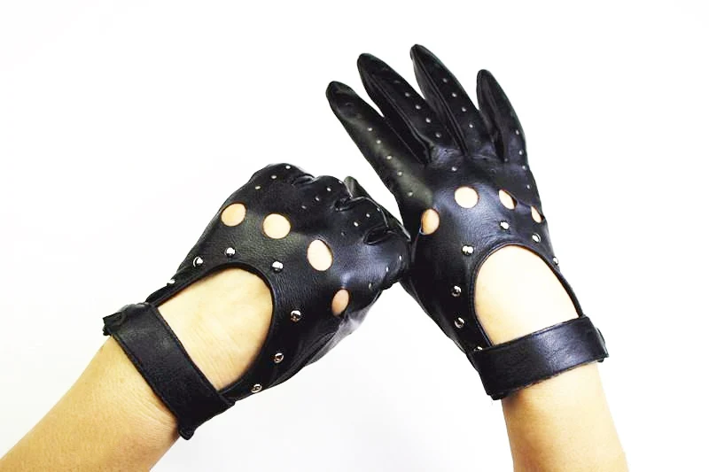 Summer Driving All Finger Leather Gloves Women's Sheepskin Unlined Fashion Hollow Out Style Outdoor Motorcycle Riding