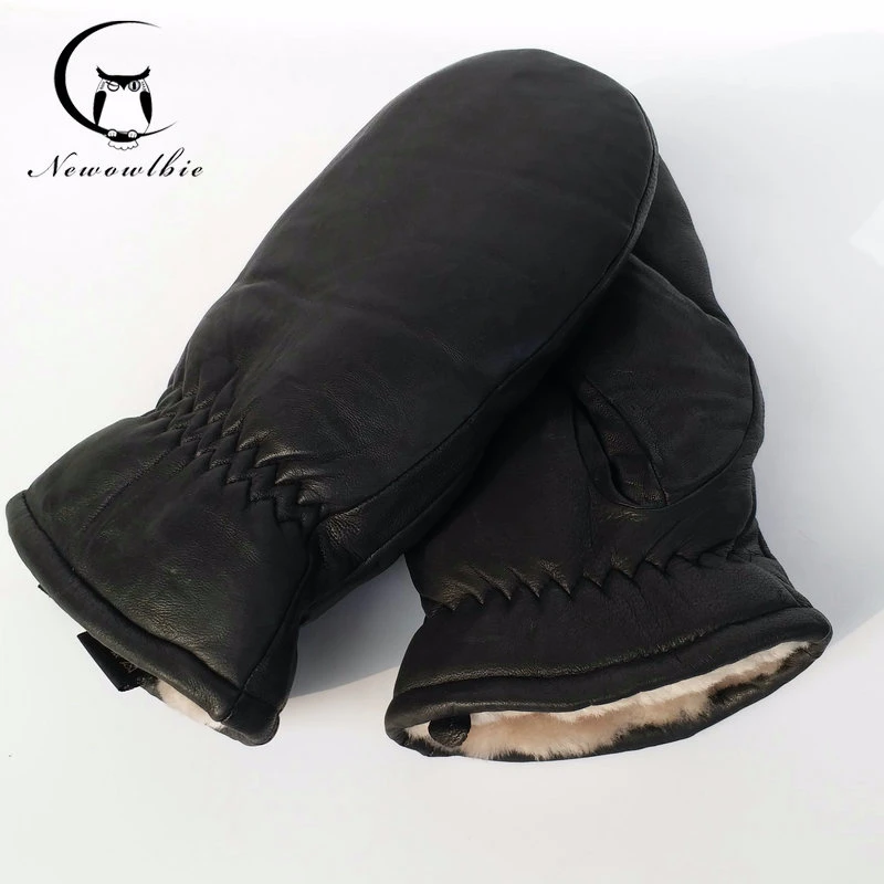 Men Sheepskin Gloves Genuine Leather Glove for Men Winter Outdoor Warm Fur Thickening Thermal Gloves