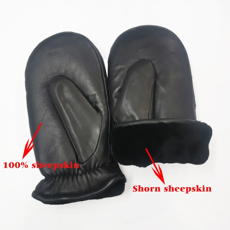 Men Sheepskin Gloves Genuine Leather Glove for Men Winter Outdoor Warm Fur Thickening Thermal Gloves