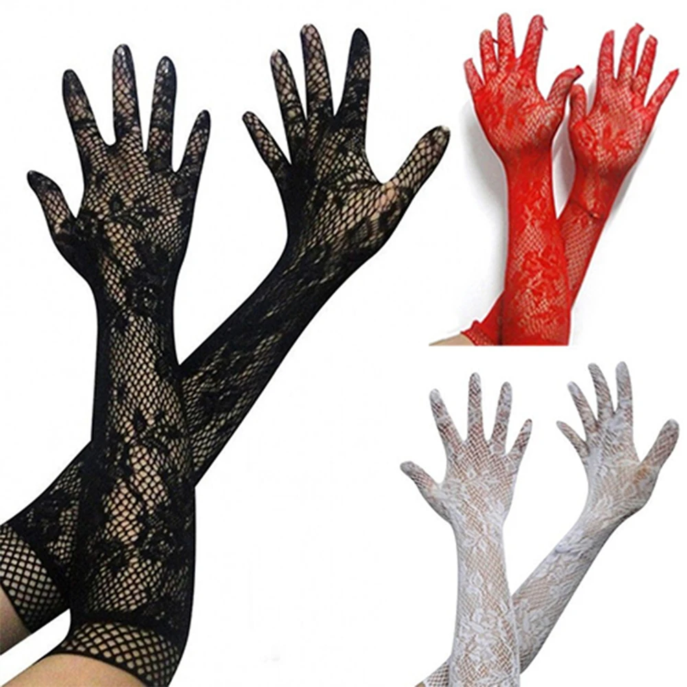 Fashion Wedding Women Gloves Sexy Stretch Lace Opera Elbow Long Length Mittens Evening Party Prom Gloves