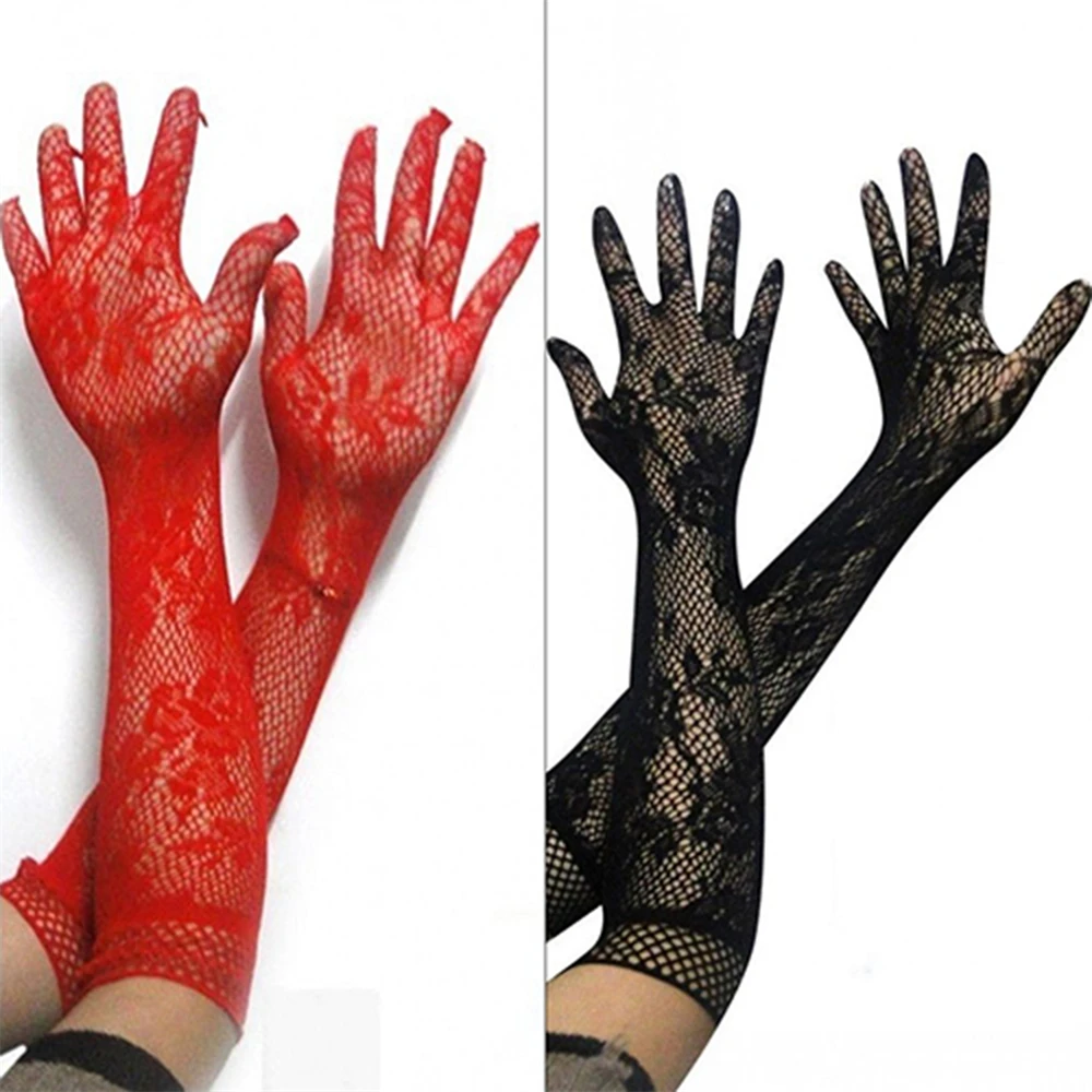 Fashion Wedding Women Gloves Sexy Stretch Lace Opera Elbow Long Length Mittens Evening Party Prom Gloves