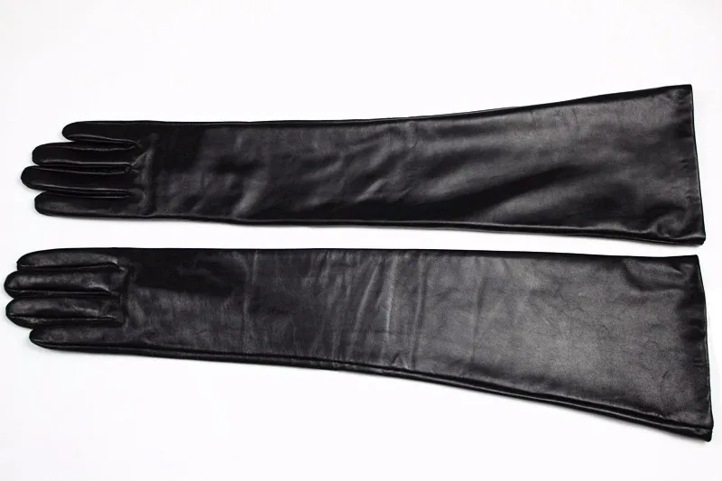 Long Sheepskin Gloves Women's Genuine Leather 58cm Length Sleeve Velvet Lining Keeps Warm in Autumn and Winter