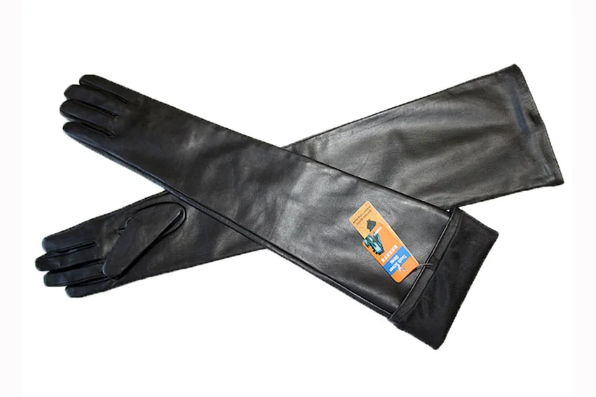 Long Sheepskin Gloves Women's Genuine Leather 58cm Length Sleeve Velvet Lining Keeps Warm in Autumn and Winter
