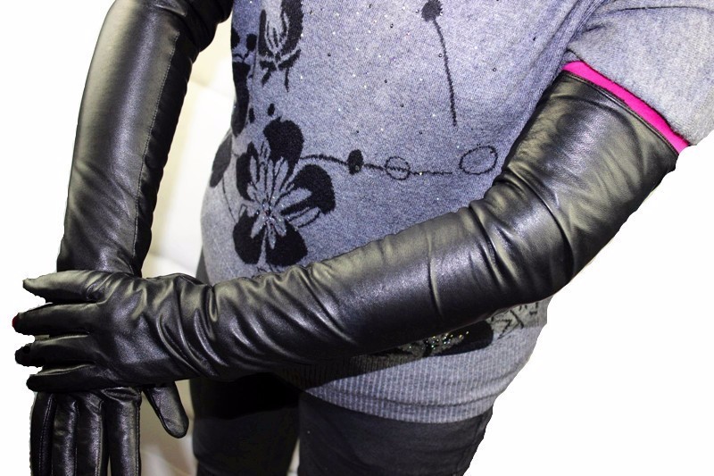 Long Sheepskin Gloves Women's Genuine Leather 58cm Length Sleeve Velvet Lining Keeps Warm in Autumn and Winter