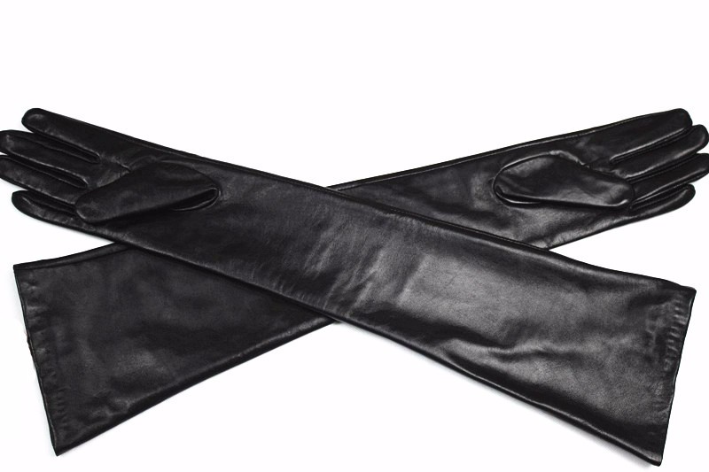 Long Sheepskin Gloves Women's Genuine Leather 58cm Length Sleeve Velvet Lining Keeps Warm in Autumn and Winter