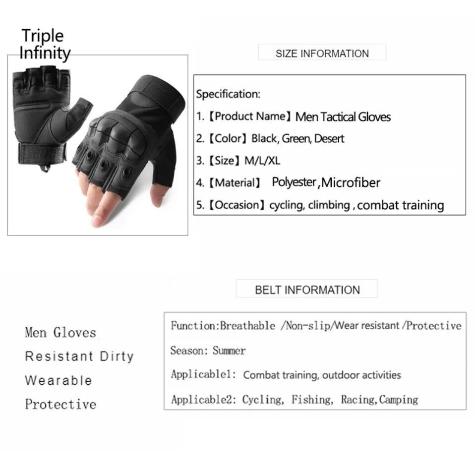 Men's WoMen's Summer Tactical Gloves Half Finger Reinforced Palm Durable Anti-Slip Protective Military Style for Hunting Cycling