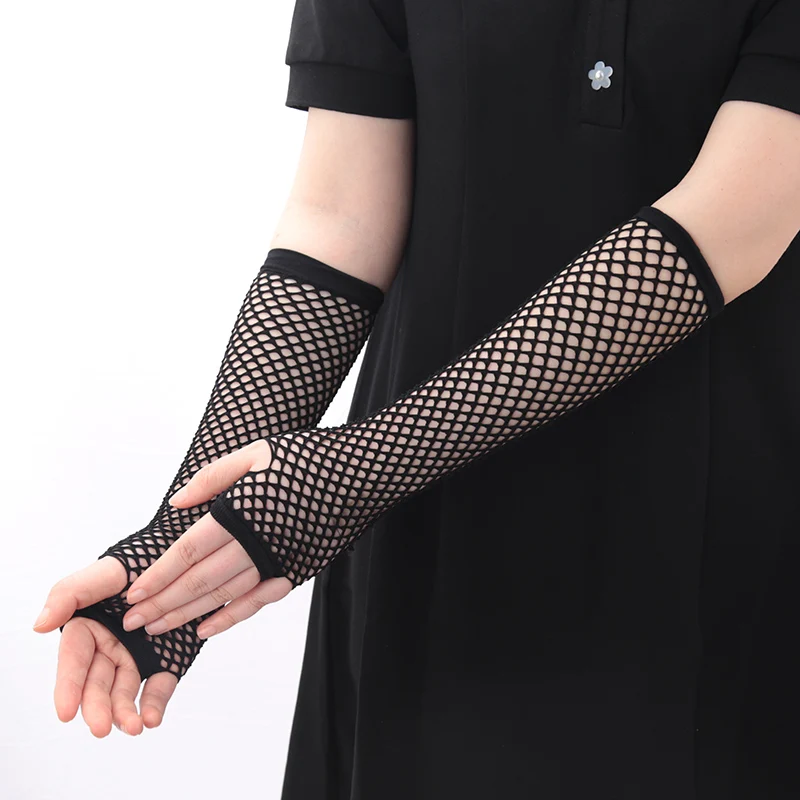 1Pair Women Black Gothic Fishnet Fingerless Long Gloves Leg Arm Cuff Party Wear Fancy Dress for Womens Sexy Beautiful Arm Warmer