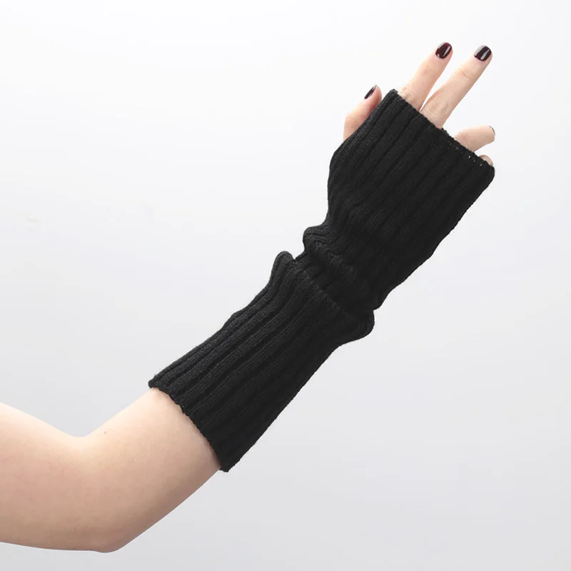 Female Y2K Fashion Arm Warmers Soft Knitted Gloves Women Girl Half Finger Mittens Solid Color Winter Arm Sleeves