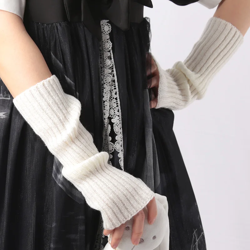 Female Y2K Fashion Arm Warmers Soft Knitted Gloves Women Girl Half Finger Mittens Solid Color Winter Arm Sleeves