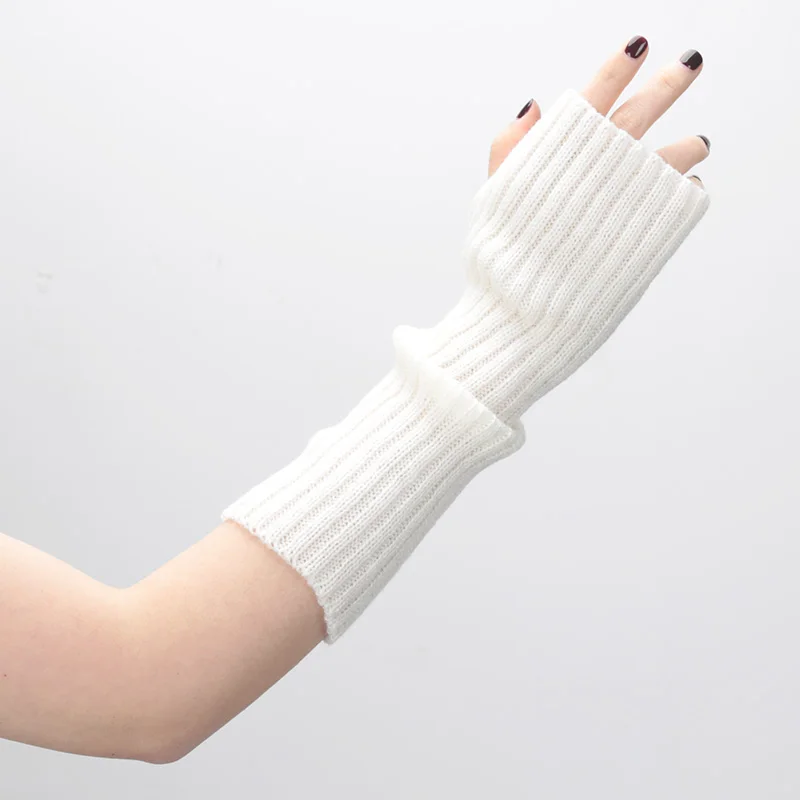 Female Y2K Fashion Arm Warmers Soft Knitted Gloves Women Girl Half Finger Mittens Solid Color Winter Arm Sleeves