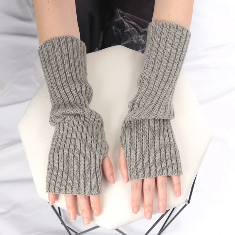 Female Y2K Fashion Arm Warmers Soft Knitted Gloves Women Girl Half Finger Mittens Solid Color Winter Arm Sleeves