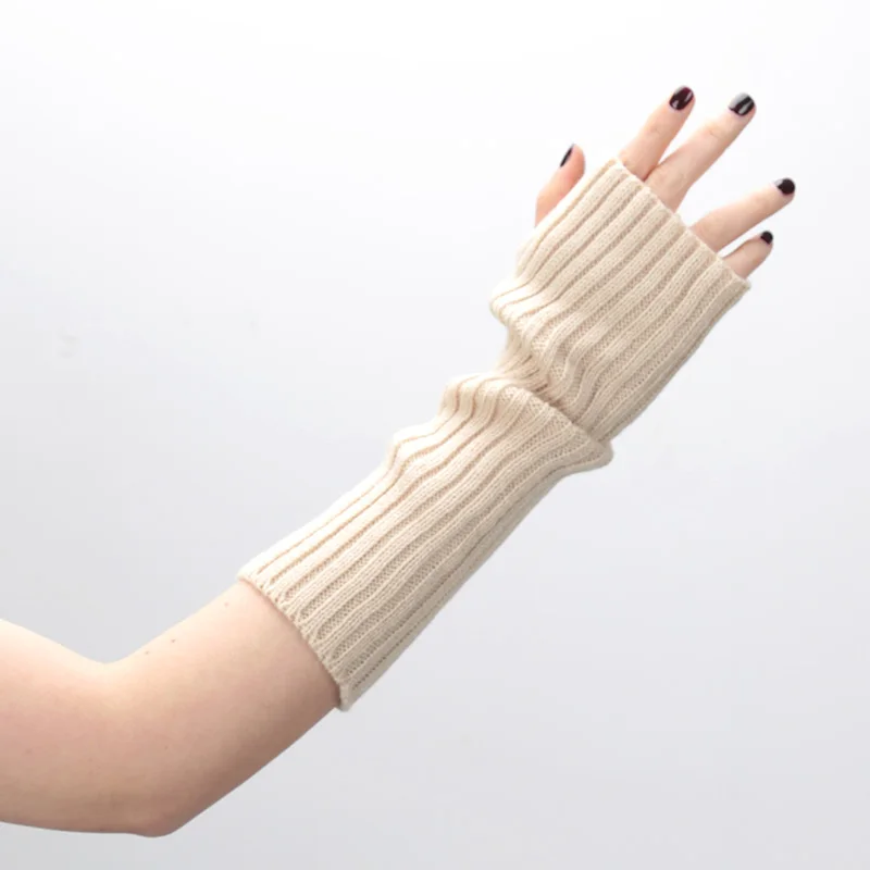 Female Y2K Fashion Arm Warmers Soft Knitted Gloves Women Girl Half Finger Mittens Solid Color Winter Arm Sleeves