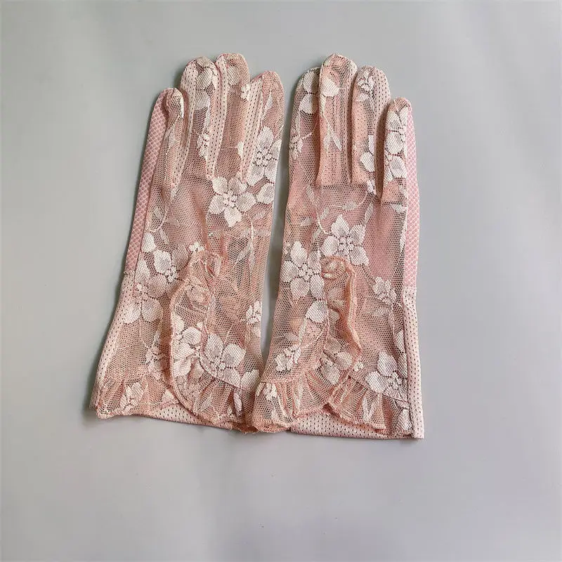 Summer Women Sexy Lace Flower Ruffle Touch Screen Sunscreen Mesh Breathable Transparent Gloves Driving Cycling Anti-Slip