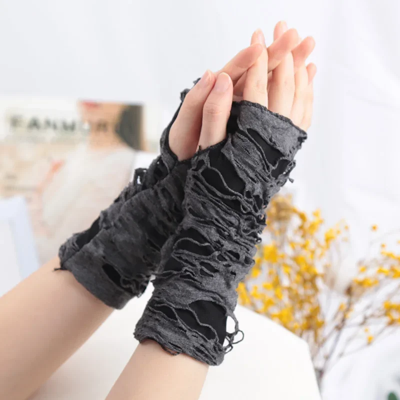 Sexy Gothic Fingerless Long Gloves for Women Men Halloween Gloves Mittens Clubwear Dance Cosplay Costume Accessories