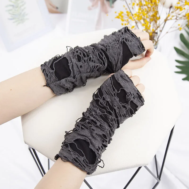 Sexy Gothic Fingerless Long Gloves for Women Men Halloween Gloves Mittens Clubwear Dance Cosplay Costume Accessories
