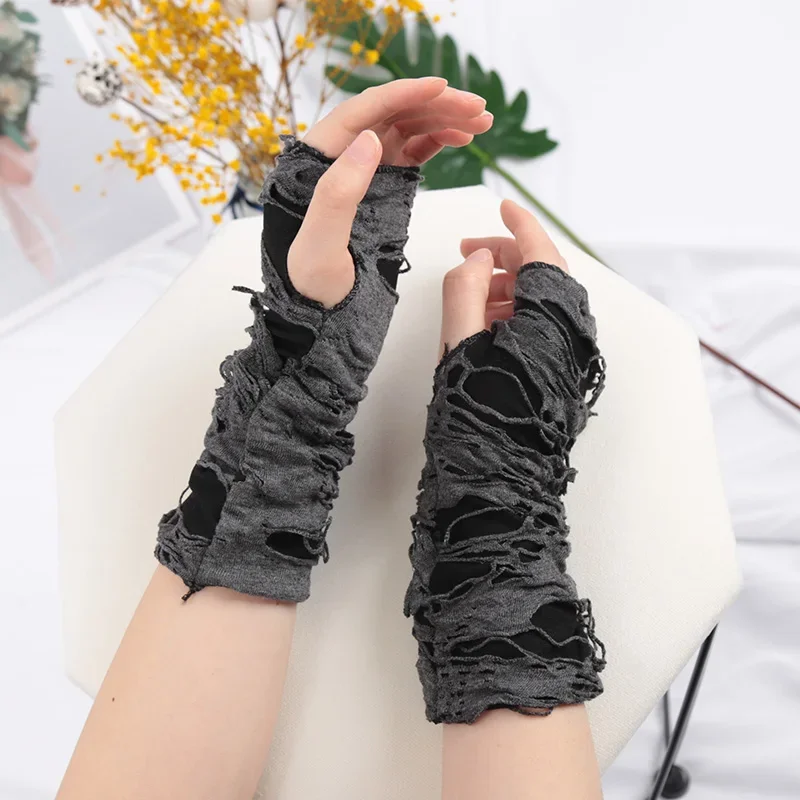 Sexy Gothic Fingerless Long Gloves for Women Men Halloween Gloves Mittens Clubwear Dance Cosplay Costume Accessories