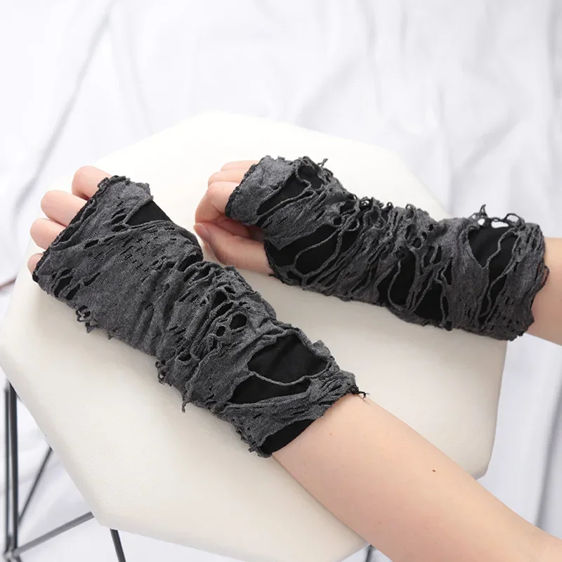 Sexy Gothic Fingerless Long Gloves for Women Men Halloween Gloves Mittens Clubwear Dance Cosplay Costume Accessories