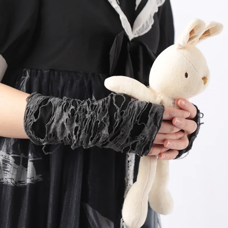 Sexy Gothic Fingerless Long Gloves for Women Men Halloween Gloves Mittens Clubwear Dance Cosplay Costume Accessories