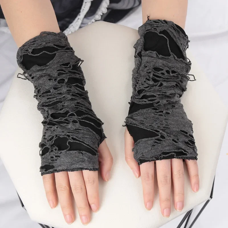 Sexy Gothic Fingerless Long Gloves for Women Men Halloween Gloves Mittens Clubwear Dance Cosplay Costume Accessories