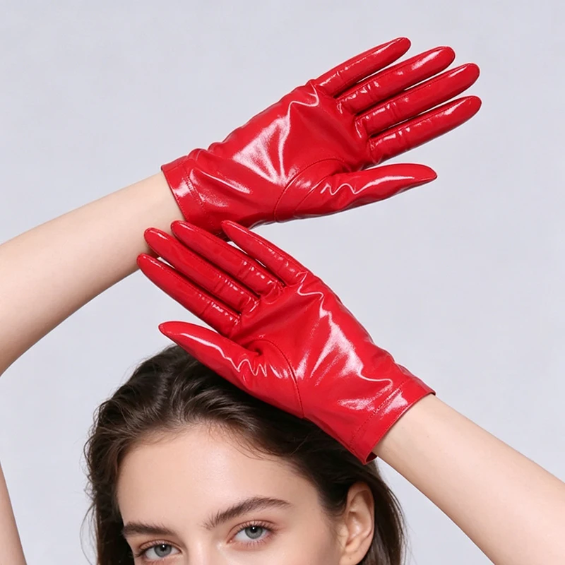 Women Shiny Patent Leather Short Gloves Long Pointed Fingers Nightclub Rave Party Stage Sexy Punk Hip-hop Cool Cosplay