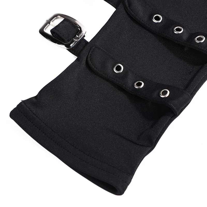 Fashion Personality Buckle Straps Punk Style Women Spandex Fingerless Gloves Lolita Cosplay Stage Performances Street Dance