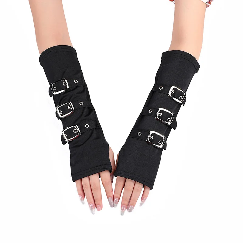 Fashion Personality Buckle Straps Punk Style Women Spandex Fingerless Gloves Lolita Cosplay Stage Performances Street Dance