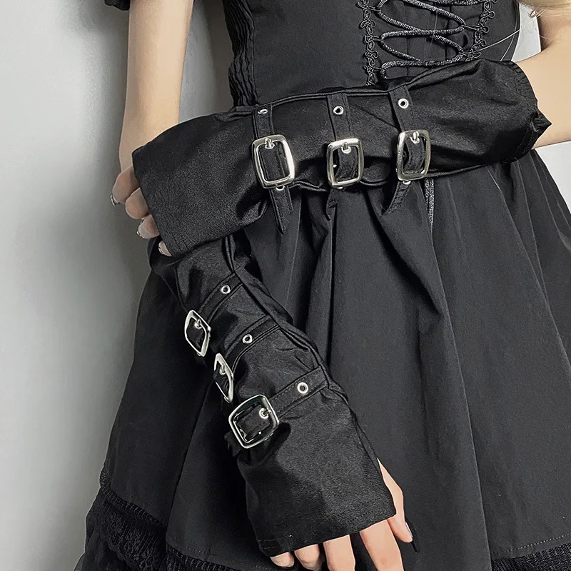 Fashion Personality Buckle Straps Punk Style Women Spandex Fingerless Gloves Lolita Cosplay Stage Performances Street Dance