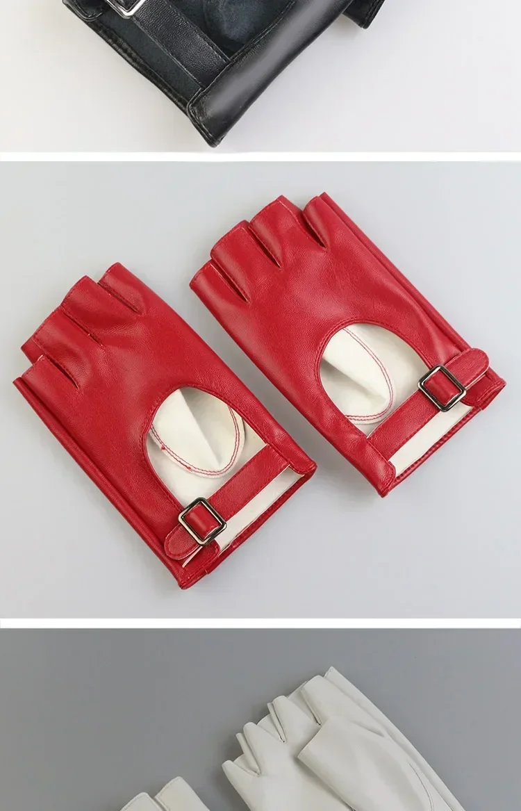 Women Halloween PU Leather Waterproof Fingerless Gloves Female Half Finger Driving Cycling New Fashion Punk Gloves Dance Gloves