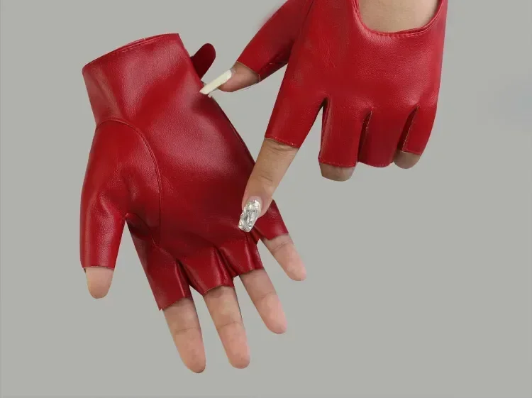 Women Halloween PU Leather Waterproof Fingerless Gloves Female Half Finger Driving Cycling New Fashion Punk Gloves Dance Gloves